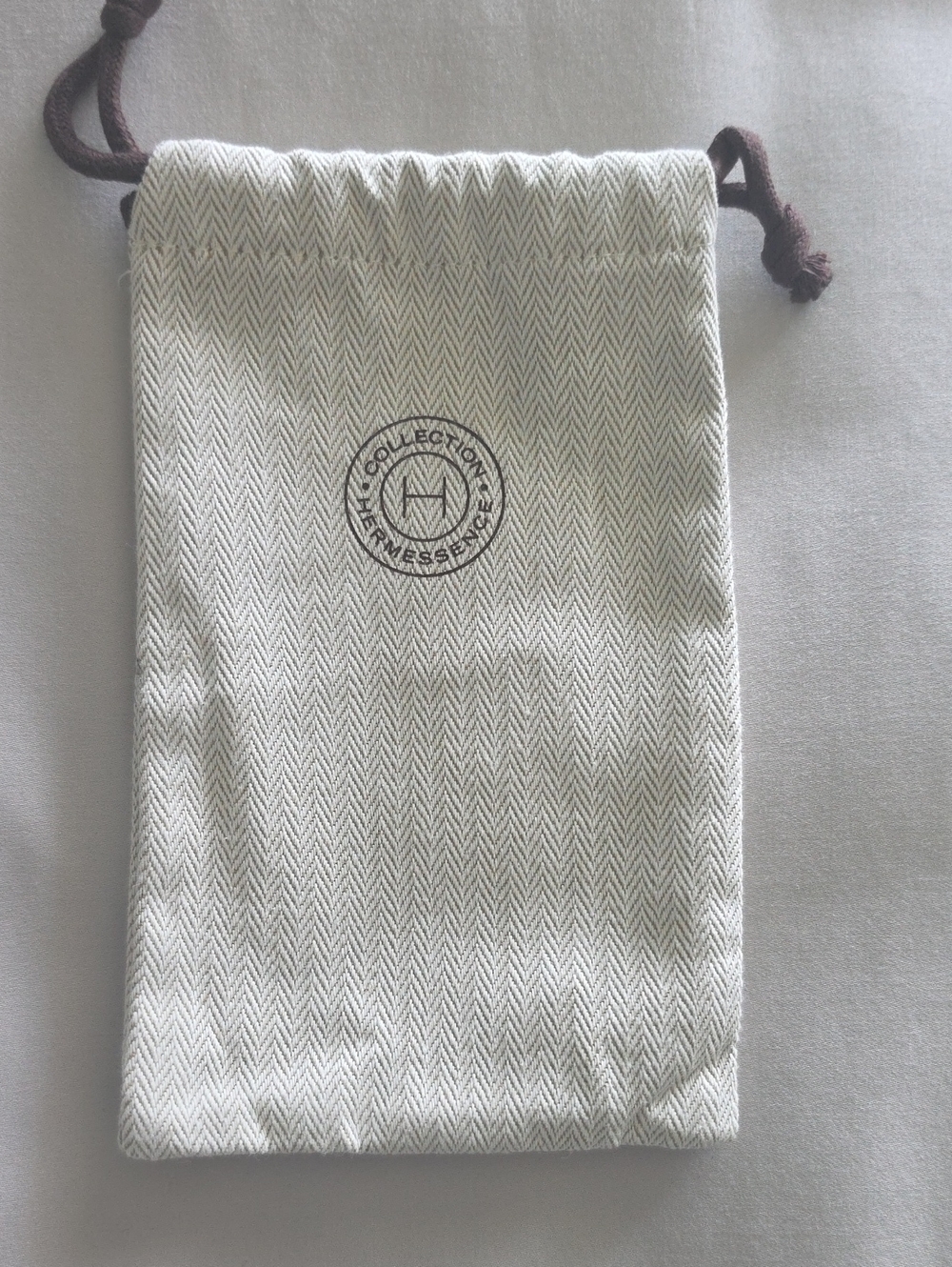 Hermes Cream Drawstring Pouch with Brown Cord